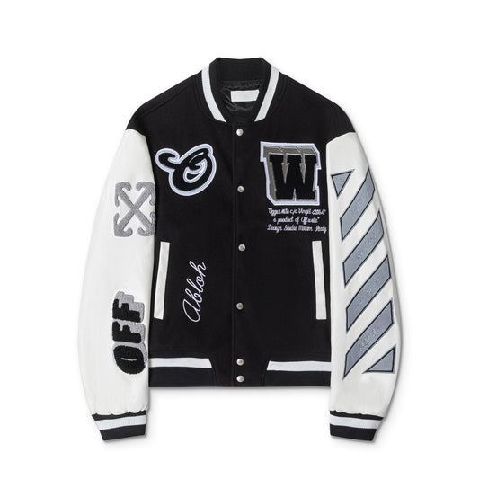 OFF WHITE embroidered leather baseball jacket S26