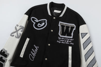 OFF WHITE embroidered leather baseball jacket S26