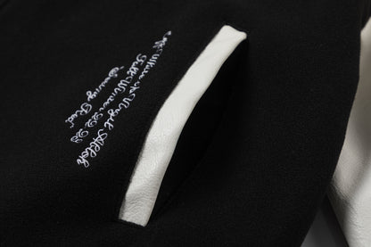 OFF WHITE new embroidered leather baseball jacket S27