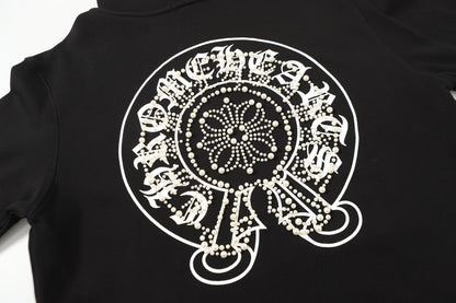 Chrome Hearts Rhinestone Horseshoe Hoodie - Black Gothic Streetwear Sweatshirt 2601