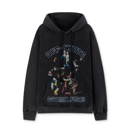 2025 Off white 460g heavy washed hooded sweatshirt 9076