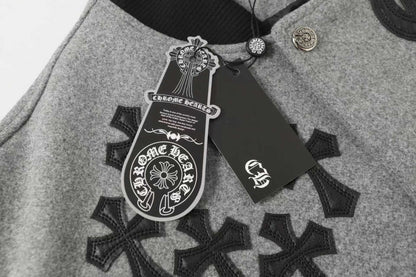 Chrome Hearts Multi Cross Varsity Jacket - Grey Black Street Jacket 2215