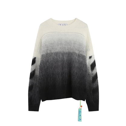 OFF-WHITE Black and gray gradient OW mohair striped arrow sweater 387