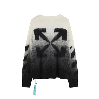 OFF-WHITE Black and gray gradient OW mohair striped arrow sweater 387