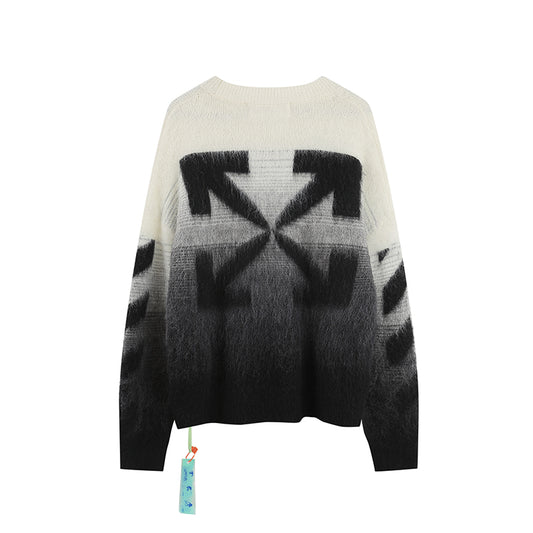OFF-WHITE Black and gray gradient OW mohair striped arrow sweater 387