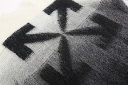 OFF-WHITE Black and gray gradient OW mohair striped arrow sweater 387
