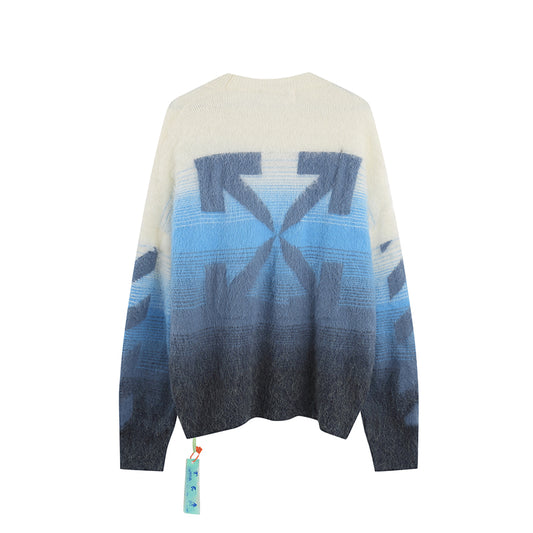 OFF WHITE Blue Gradient OW Mohair Striped Arrow Sweater 386