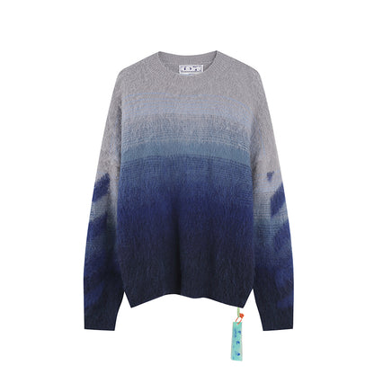 OFF WHITE Gradient gray-blue OW mohair striped arrow sweater 390