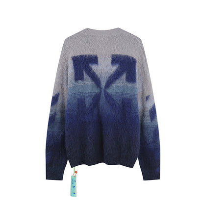 OFF WHITE Gradient gray-blue OW mohair striped arrow sweater 390