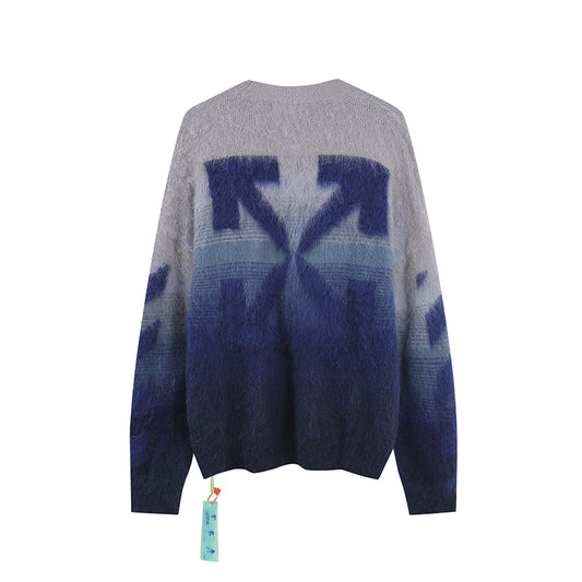 OFF WHITE Gradient gray-blue OW mohair striped arrow sweater 390